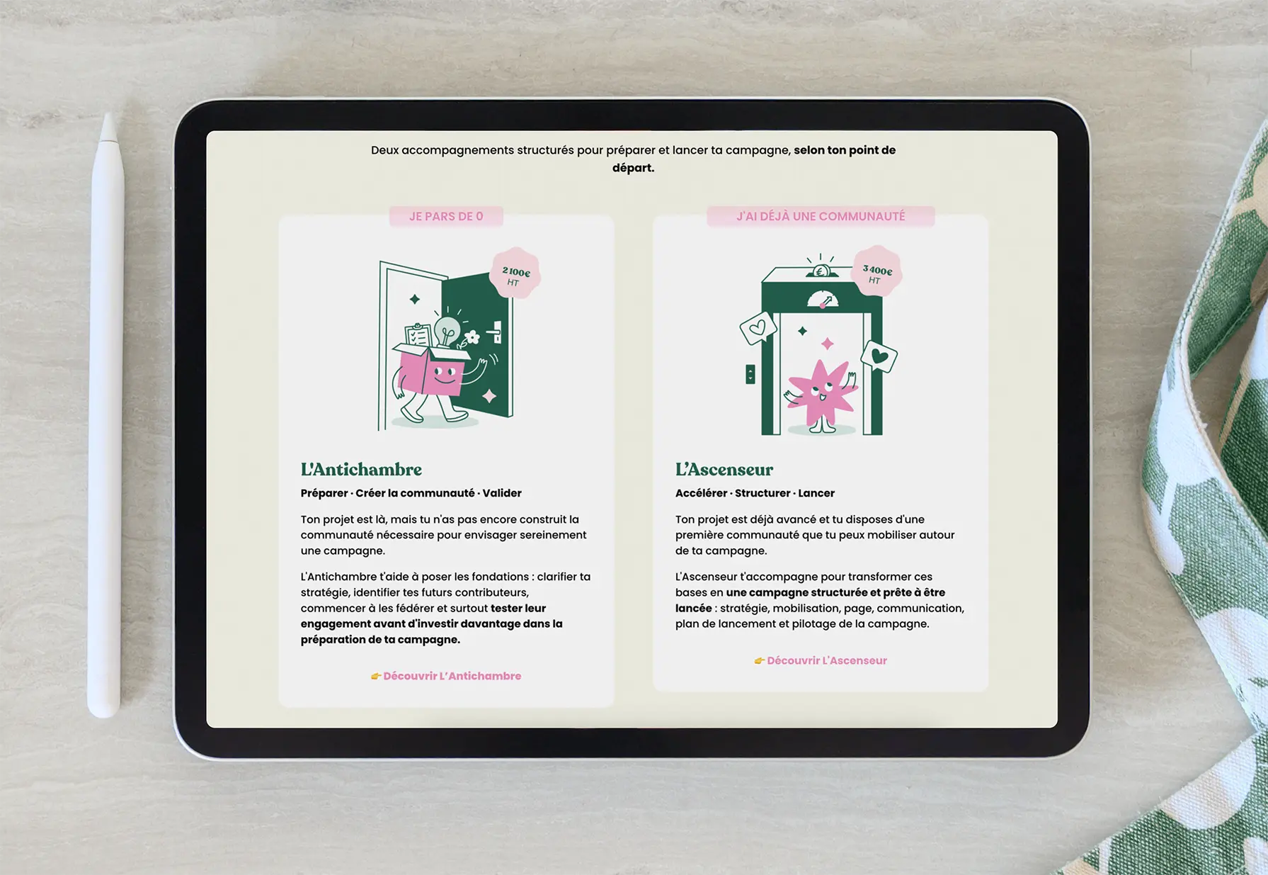 Mockup llustration offre marketing créée par Julie Goudier pour le site web de The Crowdfunding Factory