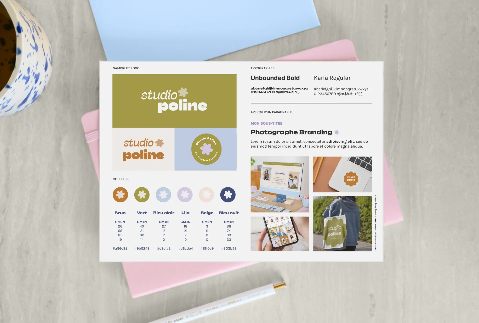 Identité visuelle de Studio Poline créée par Julie Goudier, designer de marque à Nantes